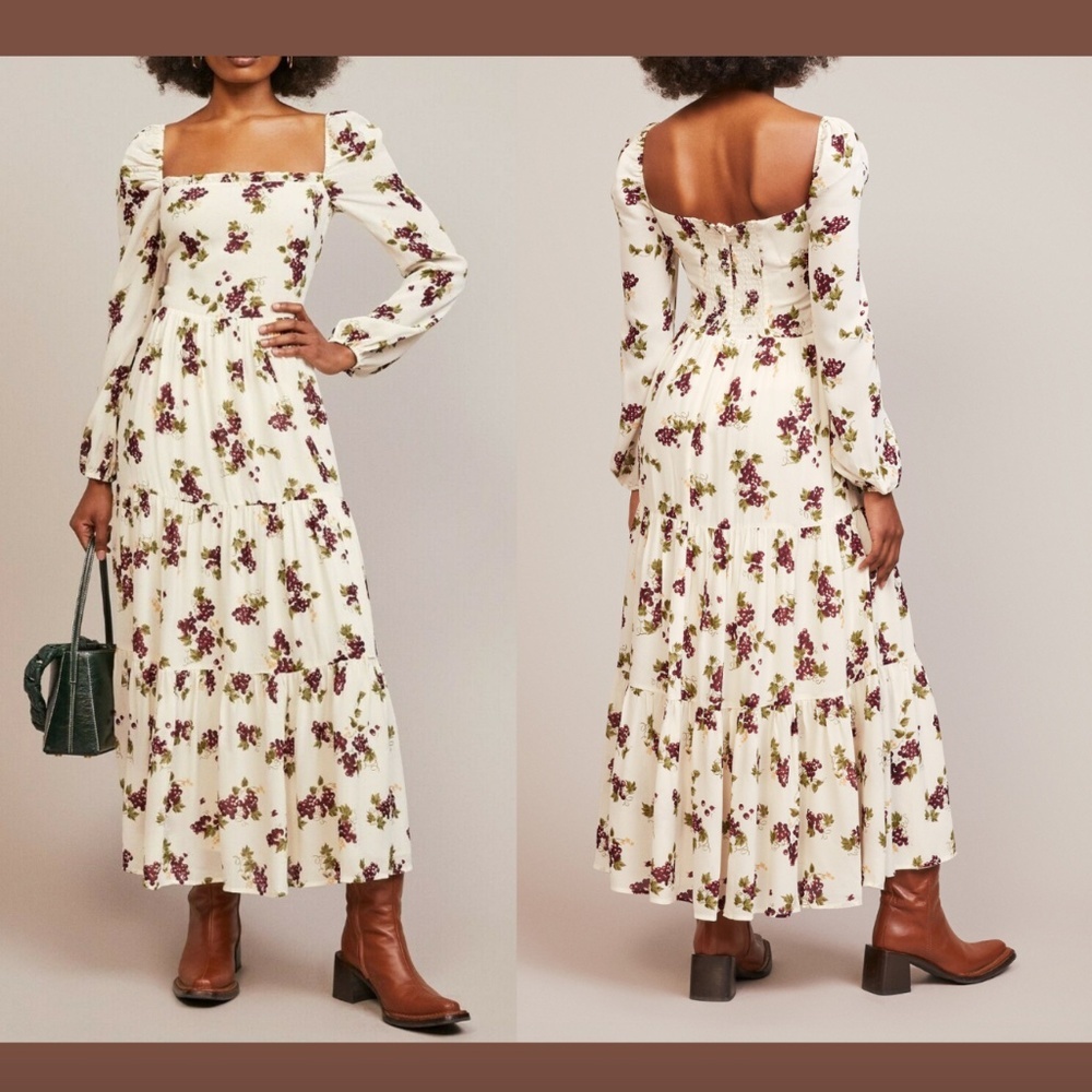 NEW $248 Reformation Kellie Long Sleeve Dress in Grapevine‎ [ SZ 8 ]